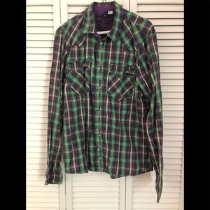 Divided Green and Purple snap button Flannel (L)